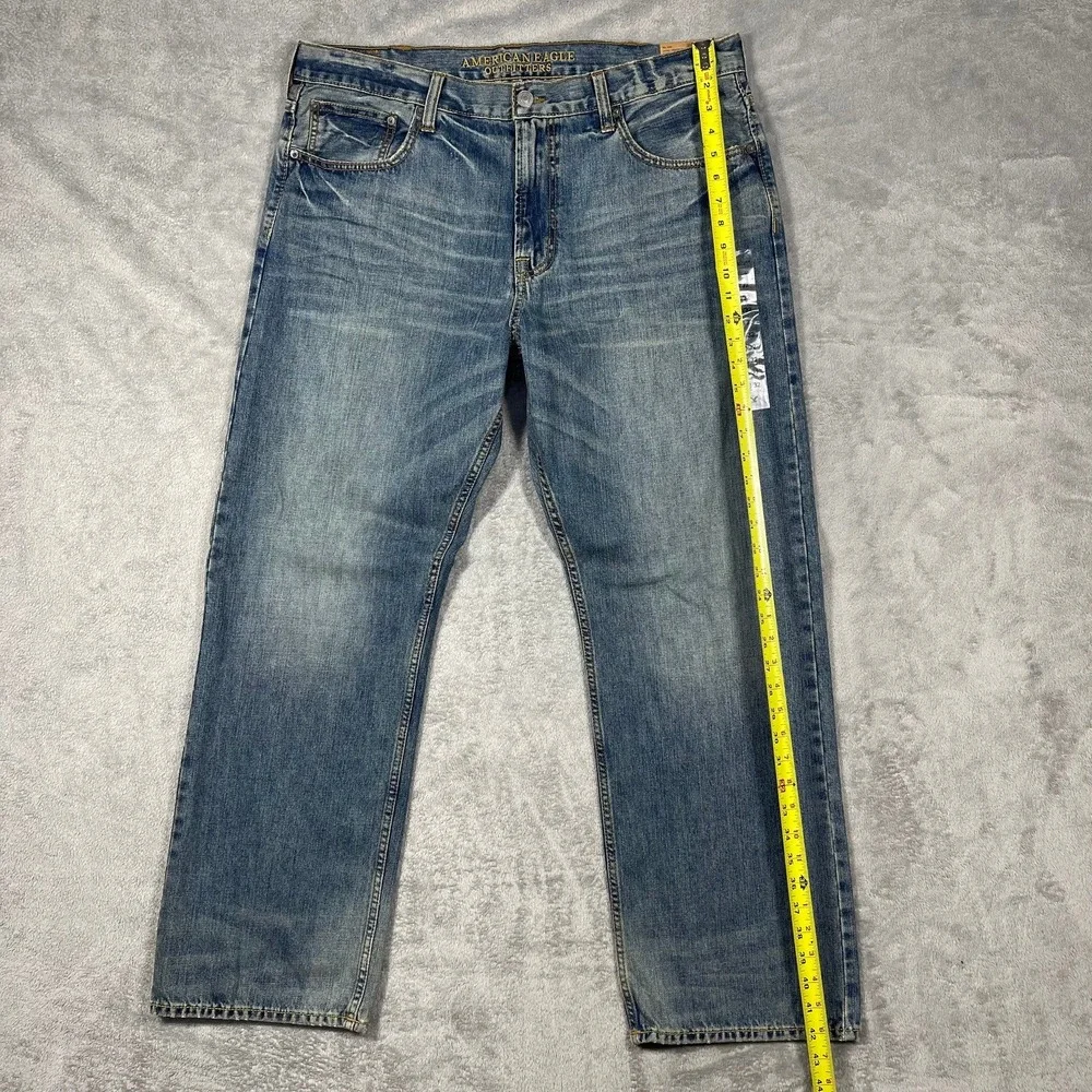 American Eagle Loose‎ Jeans Men 38x32 Blue Medium Wash Whiskered Denim NEW